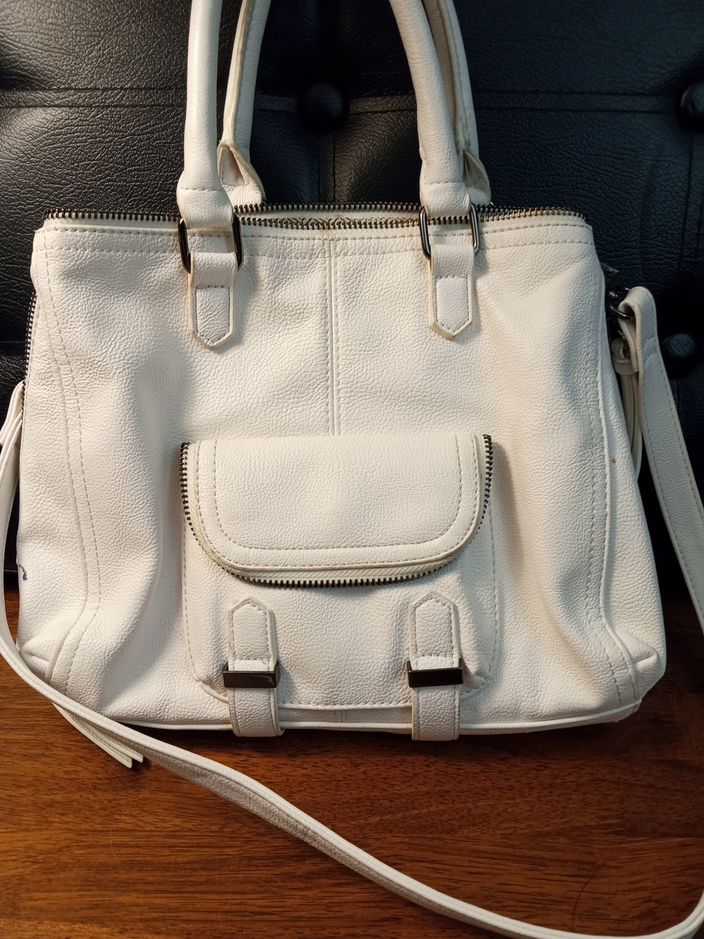 Steve Madden White Shoulder Tote with Front Pocket